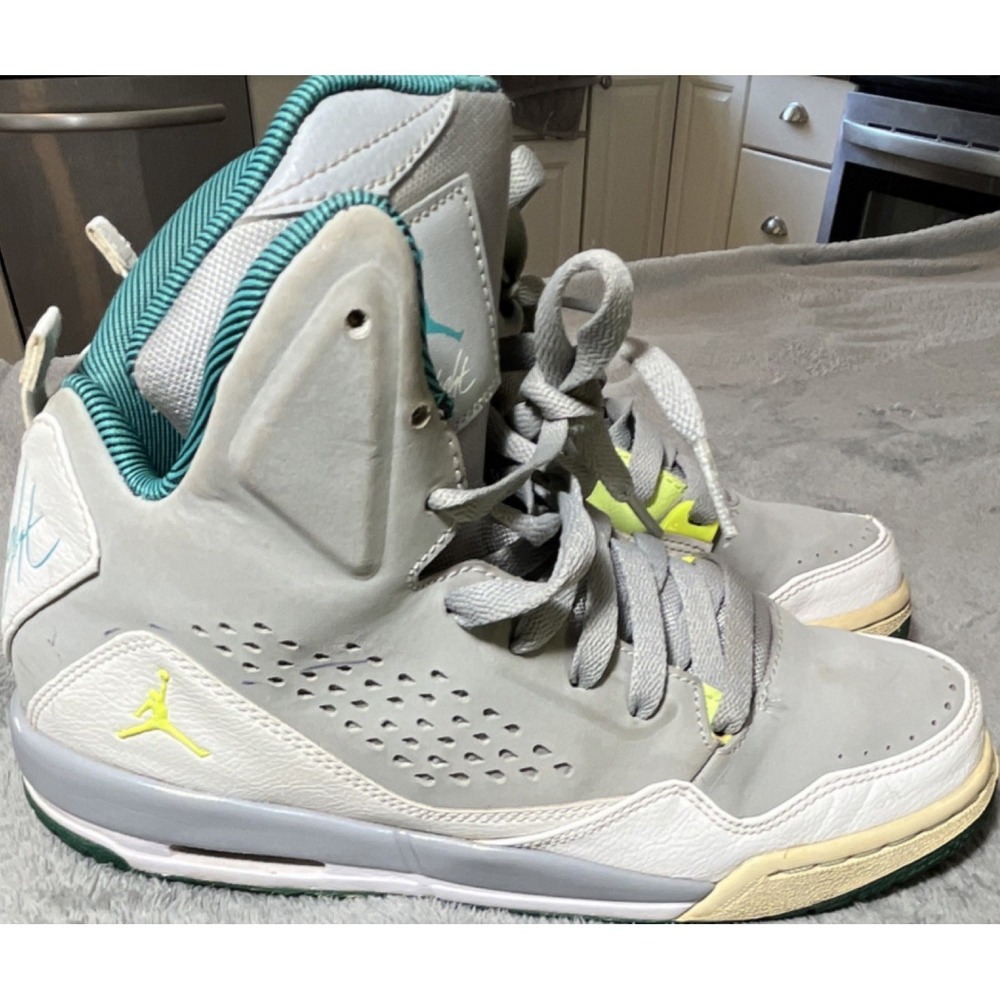 Jordan Flight High‎ Top Athletic Shoes Gray White Yellow Teal US 7Y Unisex Kids